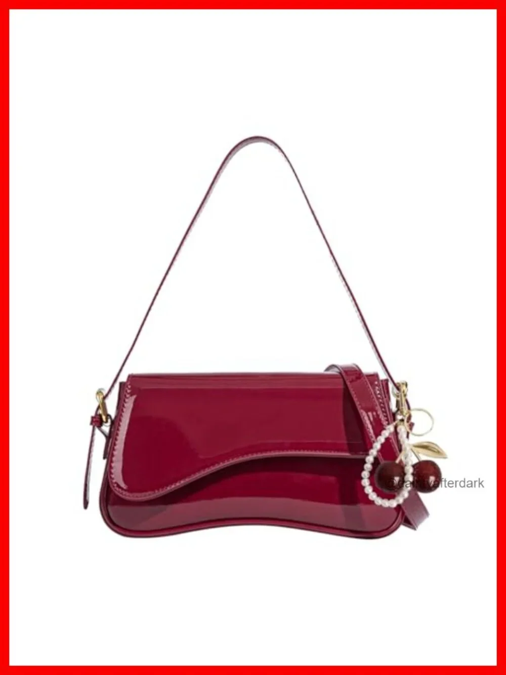 Faux Leather Hobo Bag with Cherry Charm Crossbody Shoulder Y2K Detachable Straps